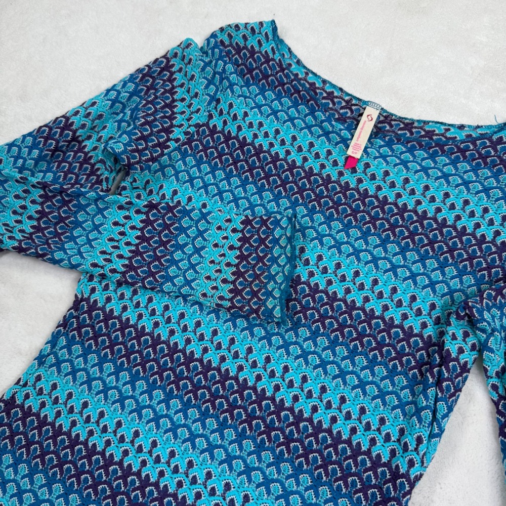 Moving Comfort Women Blue Purple Crochet Knit Long Sleeve Top 300518 Size S